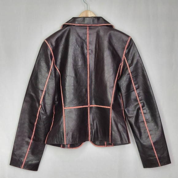 Agender, Dark brown and red,100% leather Jacket, Size 12 Women - Picture 2 of 7